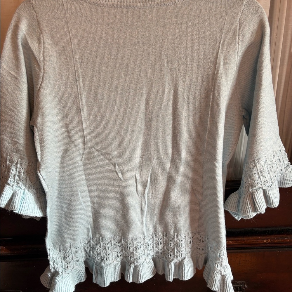 Light Blue Knit Top with Ruffle Detail - Picture 7 of 7
